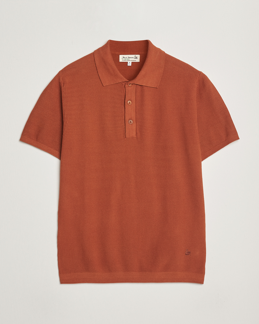 Men | Polo Shirts | Merz b. Schwanen | Relaxed Fit Knitted Polo Caramel