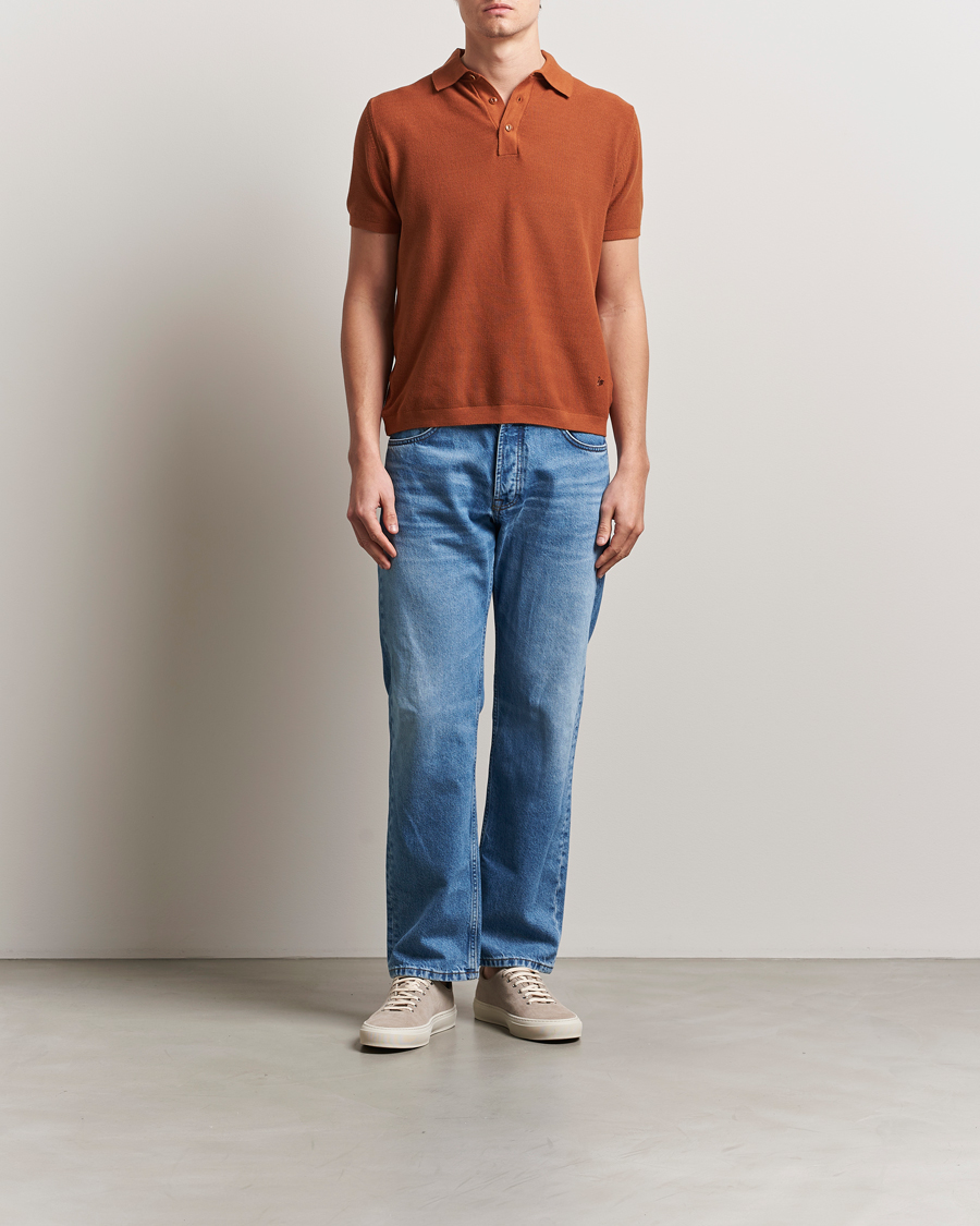 Men | Polo Shirts | Merz b. Schwanen | Relaxed Fit Knitted Polo Caramel