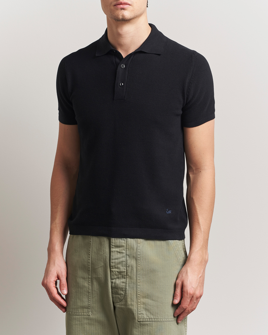 Men | Polo Shirts | Merz b. Schwanen | Relaxed Fit Knitted Polo Black