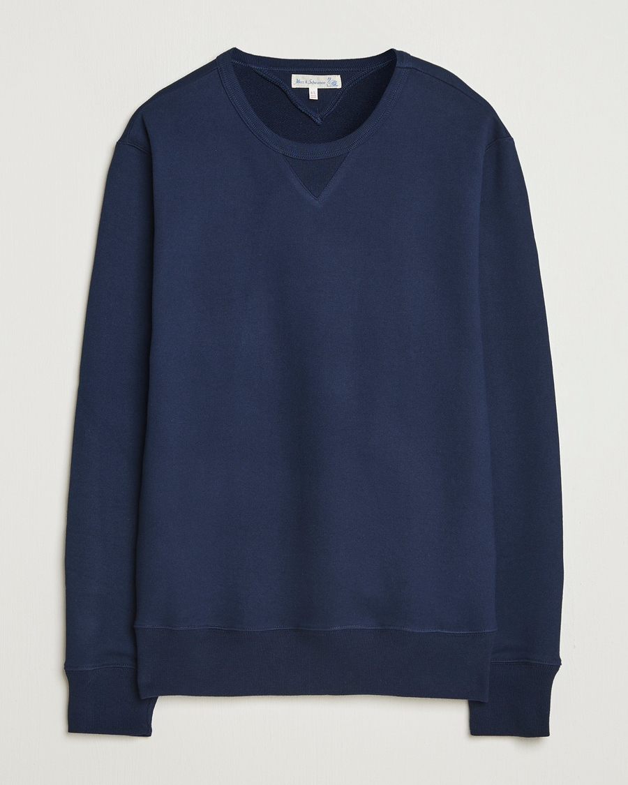 Men | Sweaters & Knitwear | Merz b. Schwanen | Sturdy Loopback Fleece Sweatshirt Ink Blue