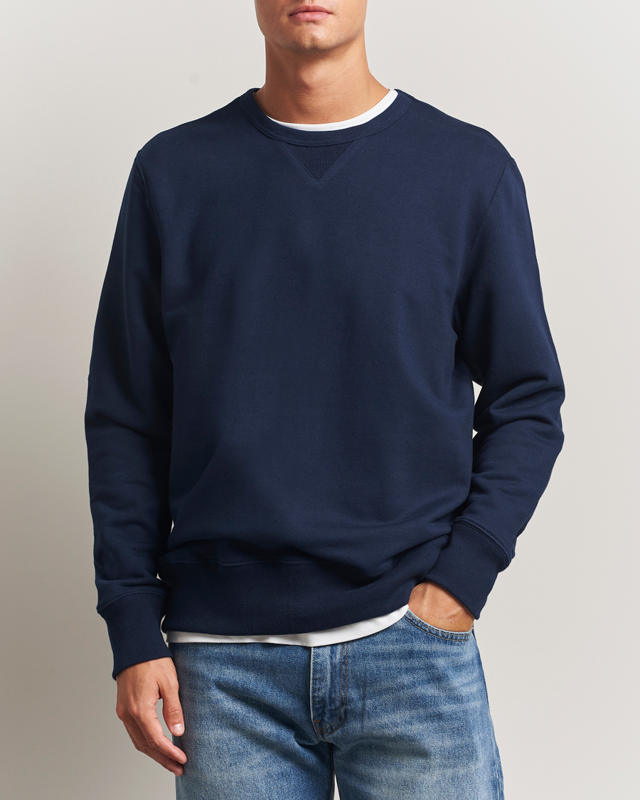 Men | Sweaters & Knitwear | Merz b. Schwanen | Sturdy Loopback Fleece Sweatshirt Ink Blue