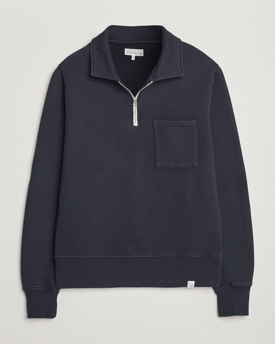 Men | Sweaters & Knitwear | Merz b. Schwanen | Relaxed Fit Vintage Fleece Half Zip Sweat Charcoal