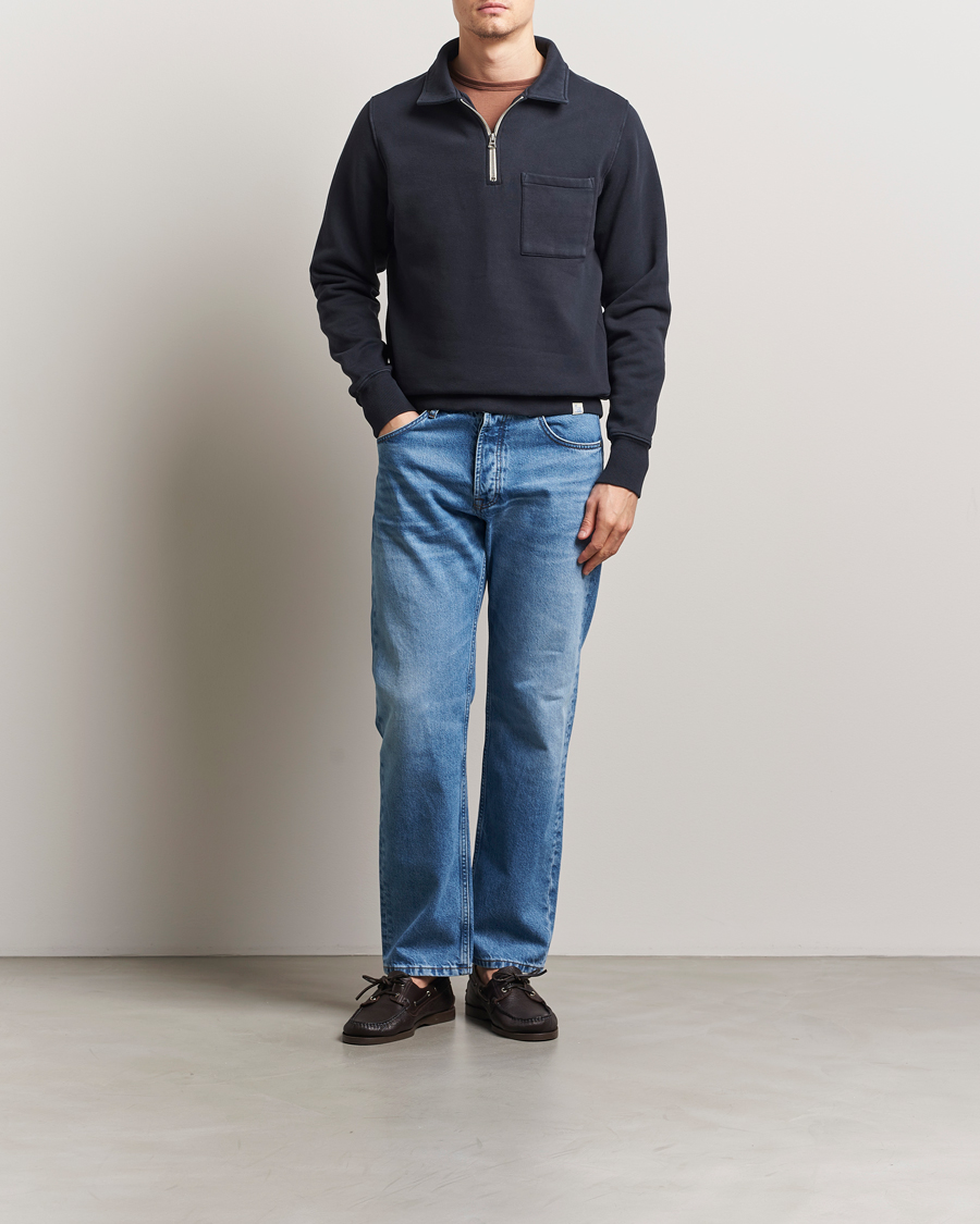 Men | Sweaters & Knitwear | Merz b. Schwanen | Relaxed Fit Vintage Fleece Half Zip Sweat Charcoal