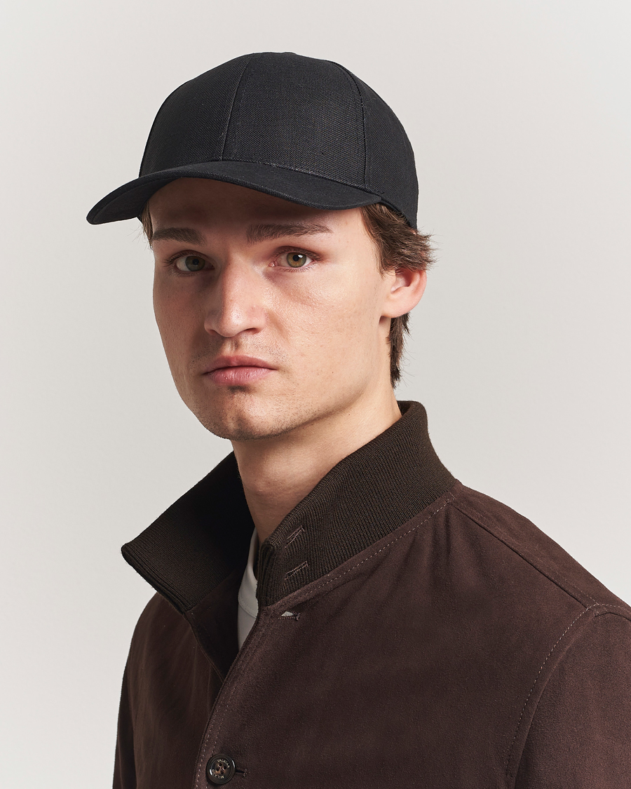 Men | Hats & Caps | Varsity Headwear | Linen Baseball Cap Licorice Black