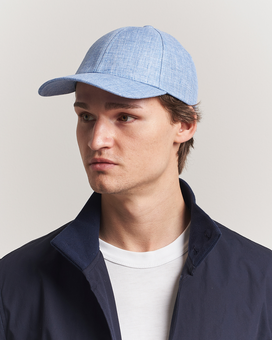 Men | Hats & Caps | Varsity Headwear | Linen Baseball Cap Azure Blue