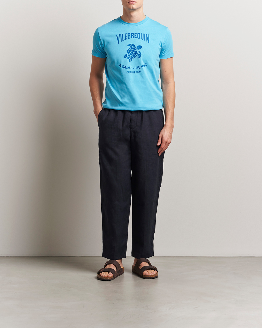 Men | T-Shirts | Vilebrequin | Printed Crew Neck T-Shirt Topaze Bleue
