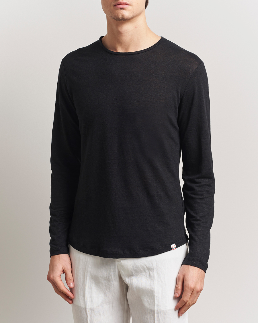 Men | T-Shirts | Orlebar Brown | Long Sleeve Linen T-Shirt Black