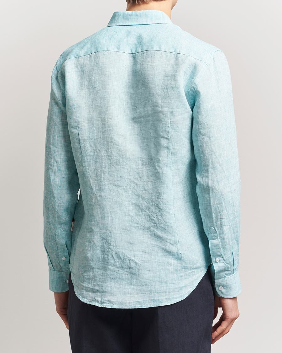 Men | Shirts | Orlebar Brown | Giles Long Sleeve Linen Shirt Aqua Blue/White