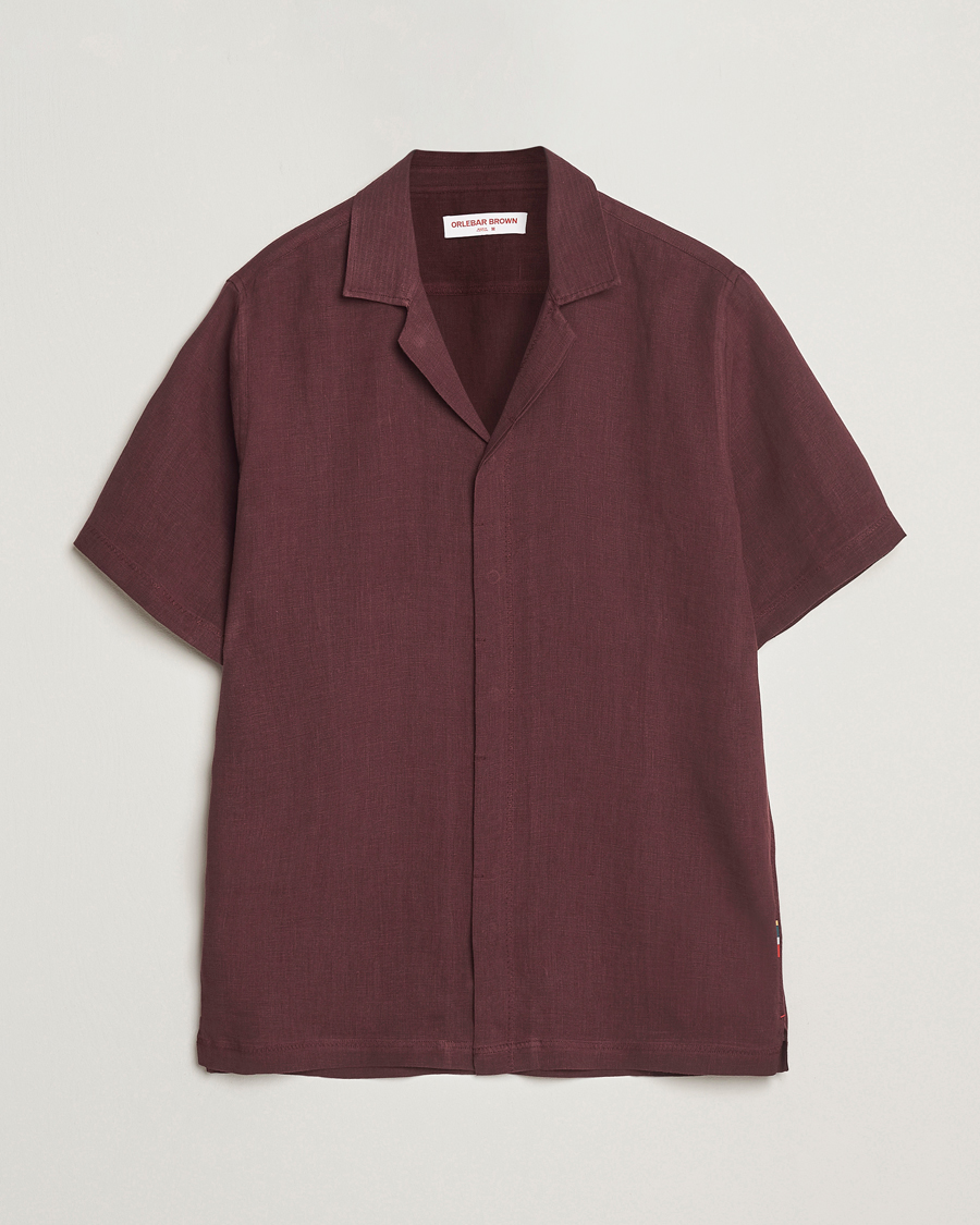Men | Shirts | Orlebar Brown | Maitan II Short Sleeve Linen Shirt Damson