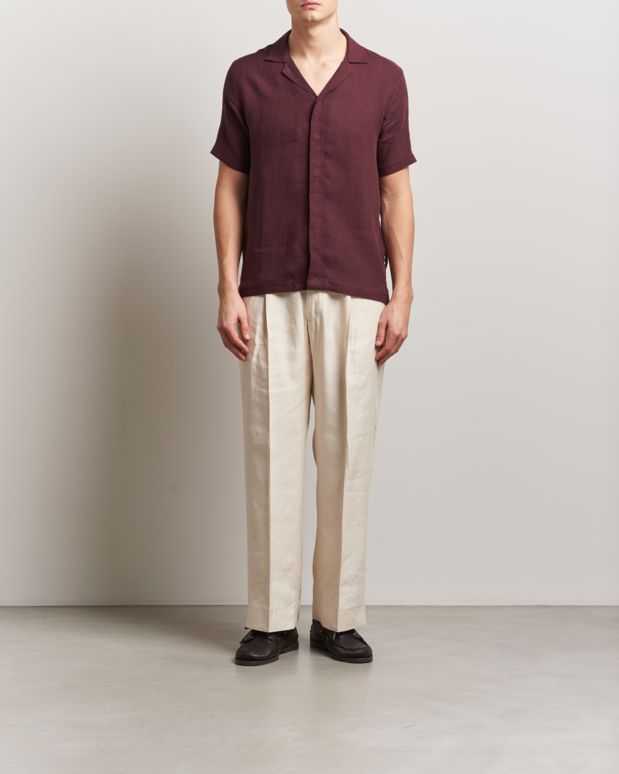 Men | Shirts | Orlebar Brown | Maitan II Short Sleeve Linen Shirt Damson