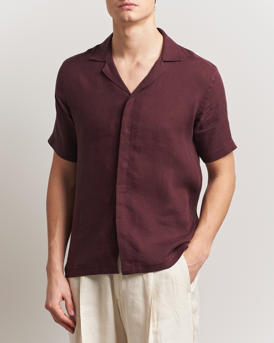 Men | Shirts | Orlebar Brown | Maitan II Short Sleeve Linen Shirt Damson