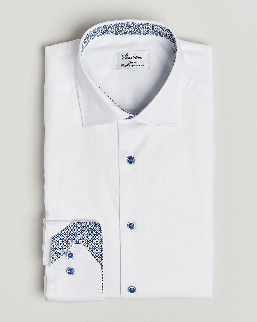 Men | Shirts | Stenströms | Silmline Contrast Cotton Twill Shirt White