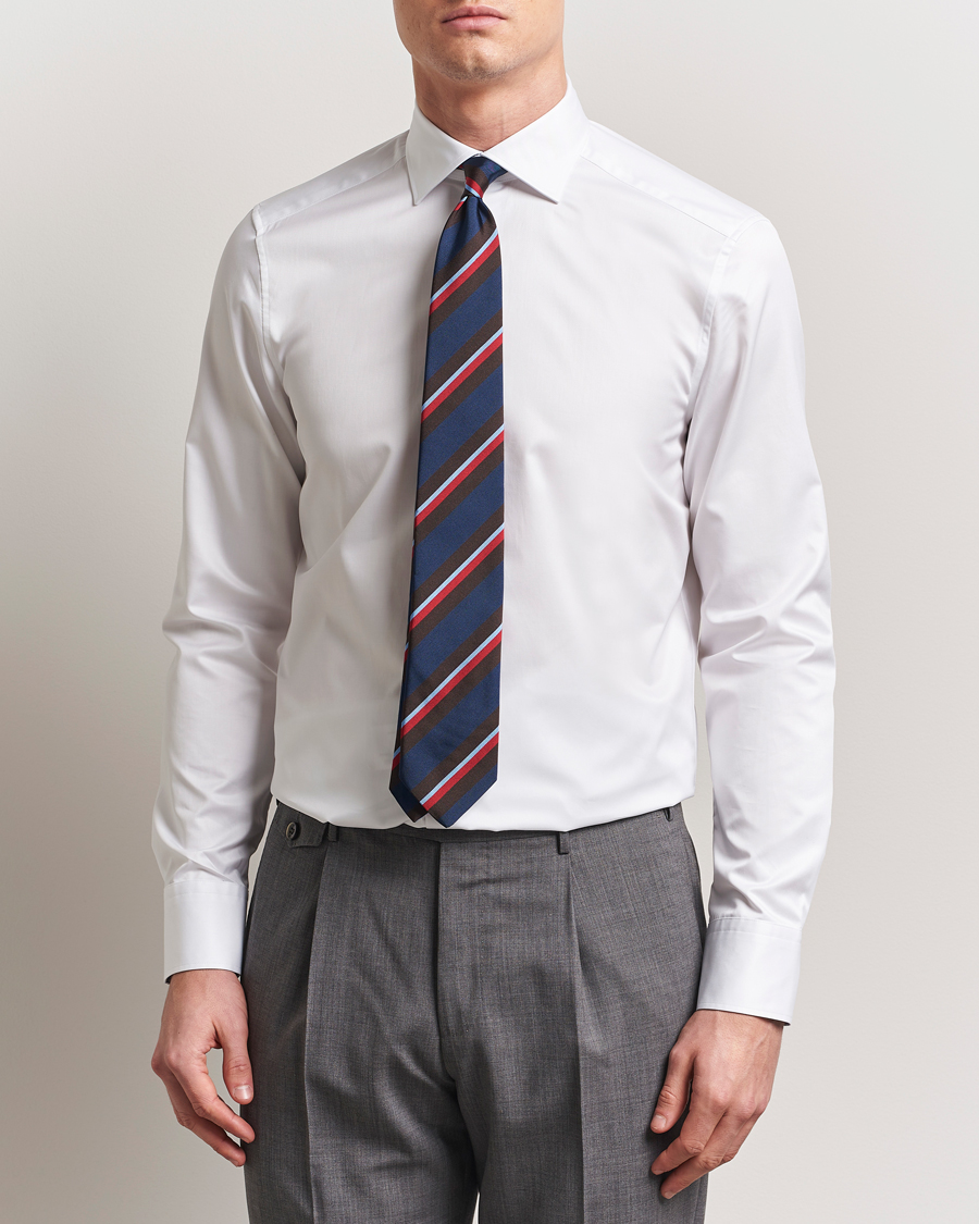 Men | Shirts | Stenströms | Silmline Contrast Cotton Twill Shirt White
