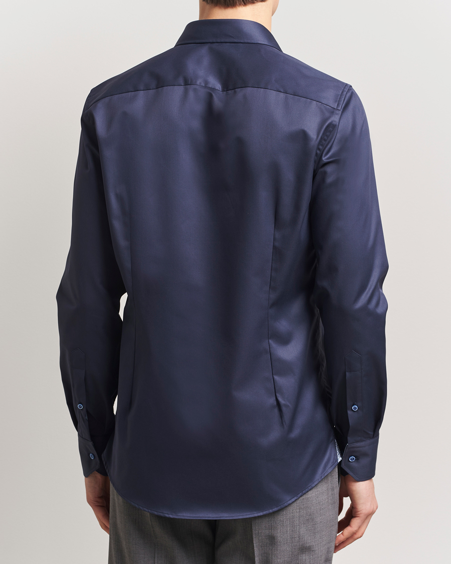Men | Shirts | Stenströms | Silmline Contrast Cotton Twill Shirt Navy