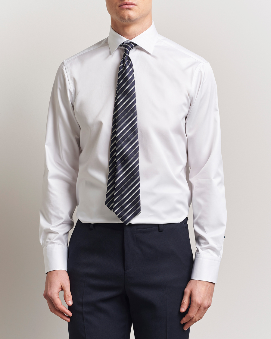Men | Shirts | Stenströms | Fitted Body Contrast Cotton Twill Shirt White