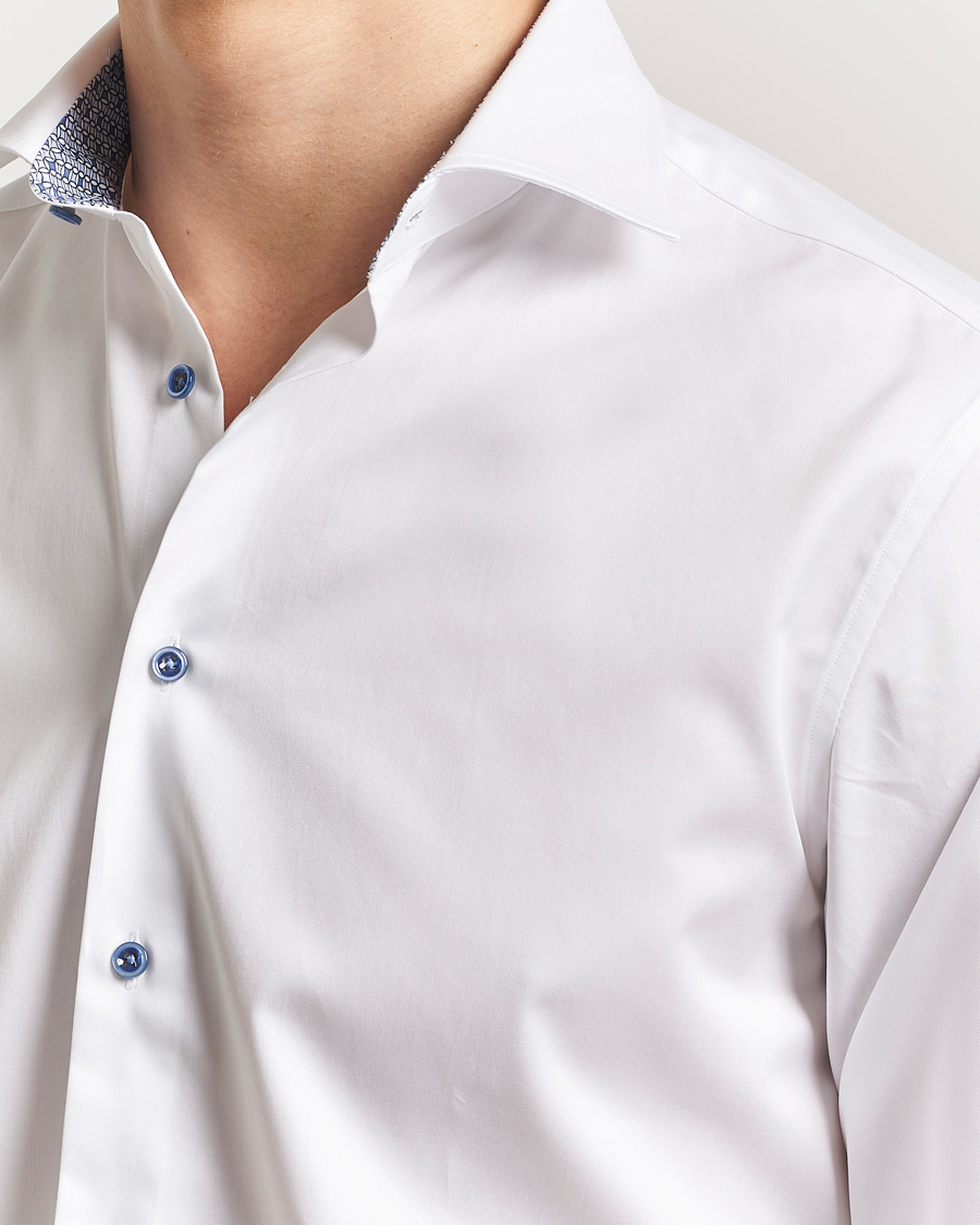 Men | Shirts | Stenströms | Fitted Body Contrast Cotton Twill Shirt White