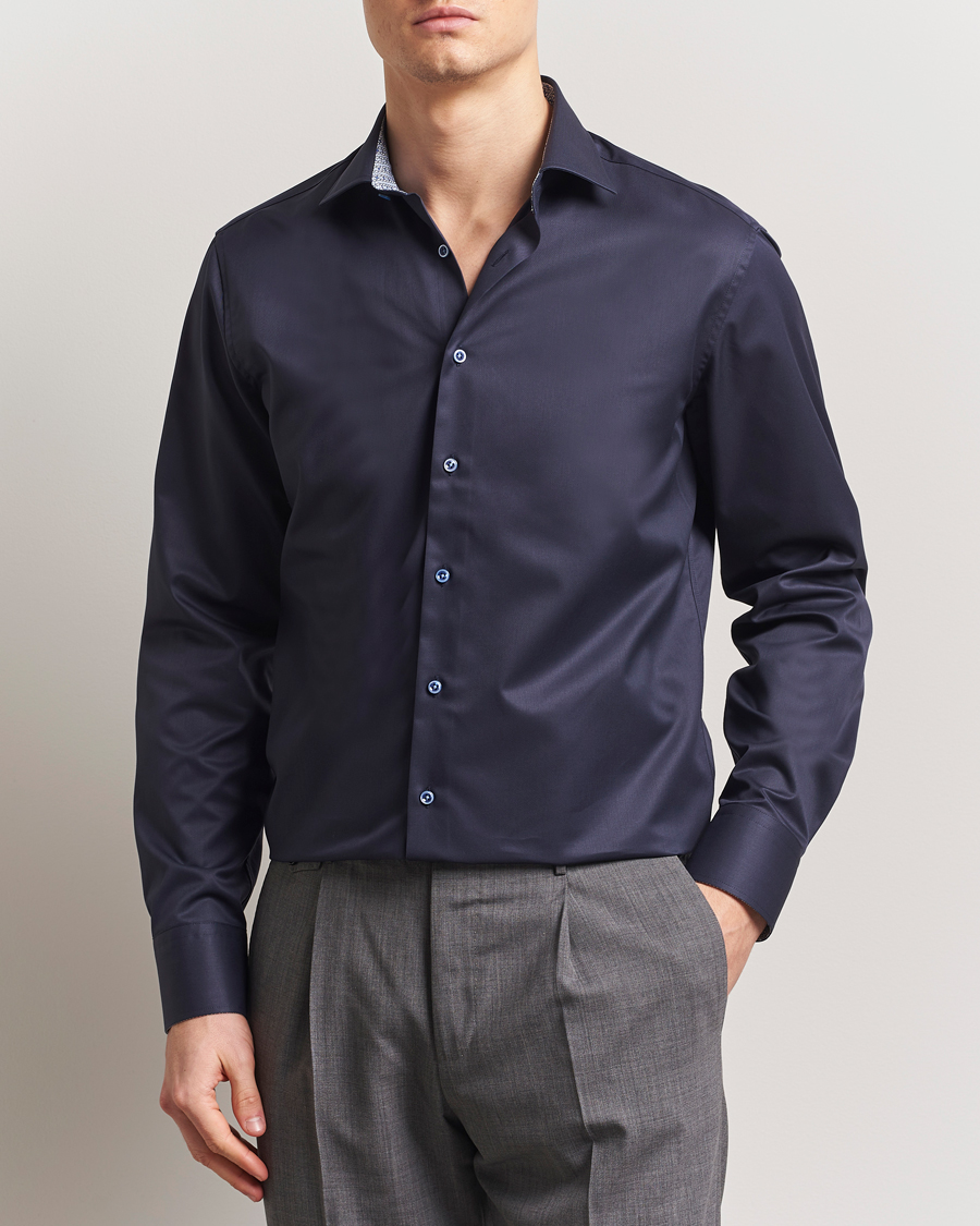 Men | Shirts | Stenströms | Fitted Body Contrast Cotton Twill Shirt Navy