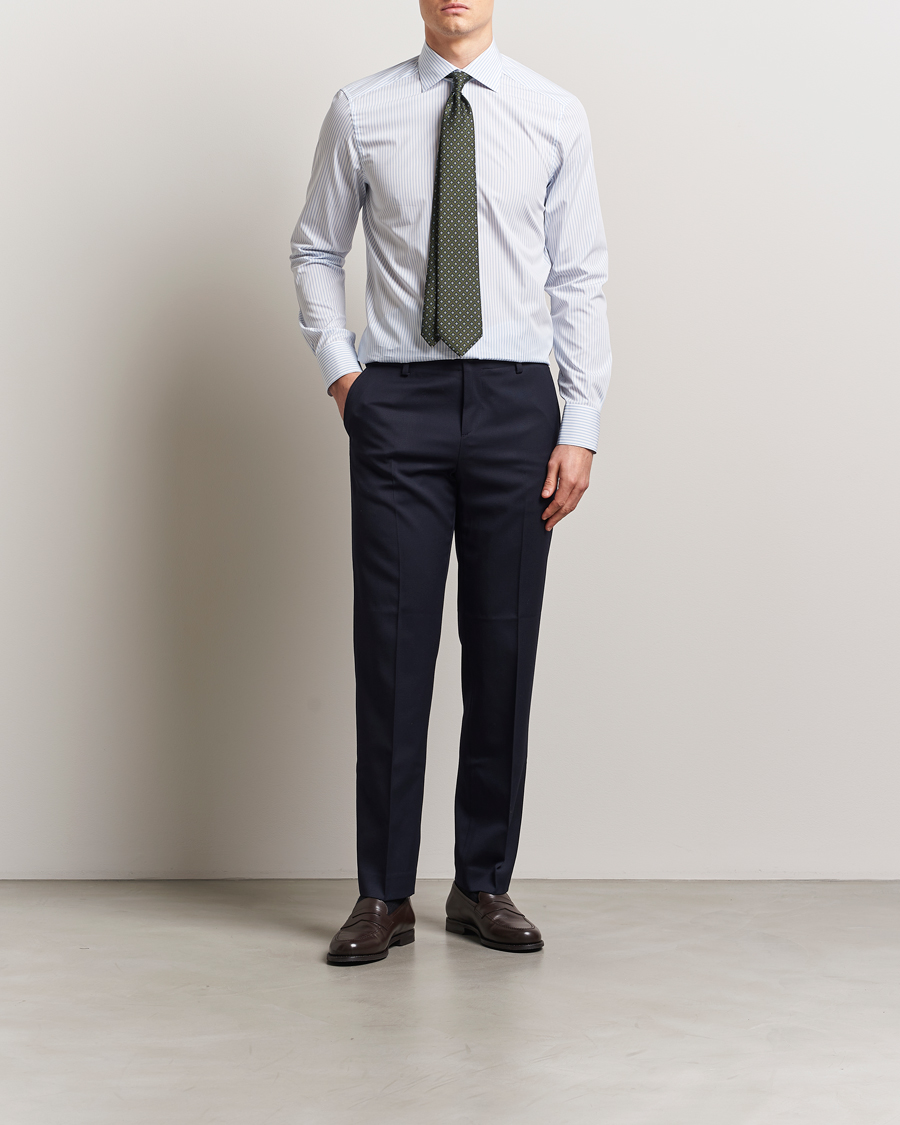 Men | Shirts | Stenströms | Slimline Striped Poplin Shirt White/Blue