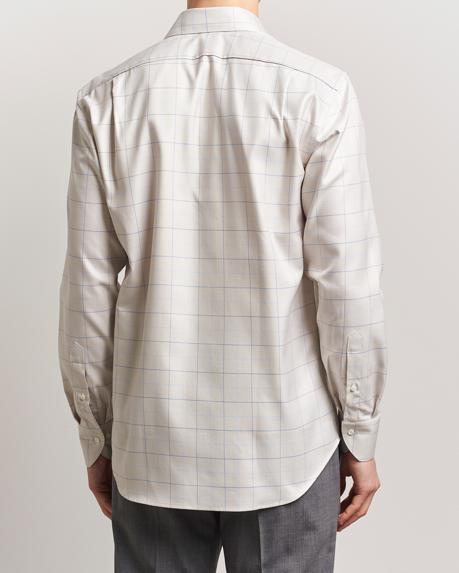 Men | Shirts | Stenströms | Fitted Body Checked Houndstooth Shirt Taupe