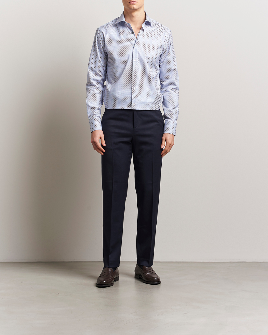 Men | Shirts | Stenströms | Fitted Body Printed Cut Away Shirt Blue