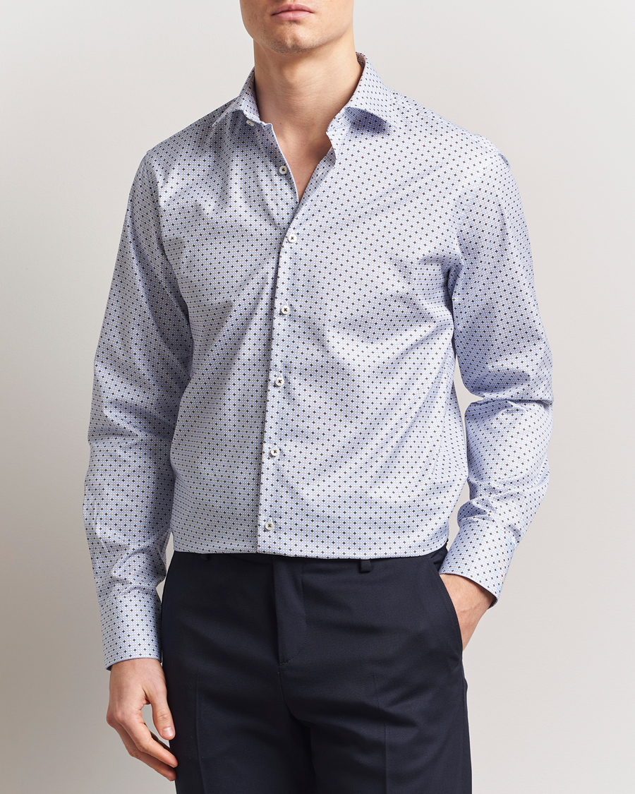Men | Shirts | Stenströms | Fitted Body Printed Cut Away Shirt Blue