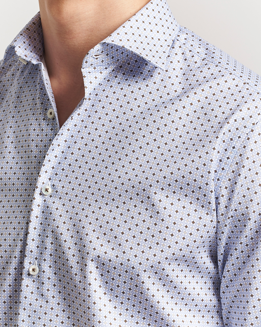 Men | Shirts | Stenströms | Fitted Body Printed Cut Away Shirt Blue
