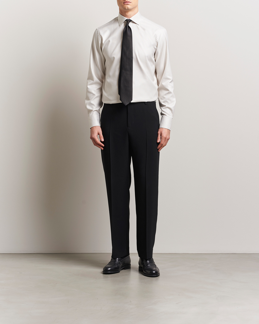Men | Shirts | Stenströms | Fitted Body Small Houndstooth Shirt Beige