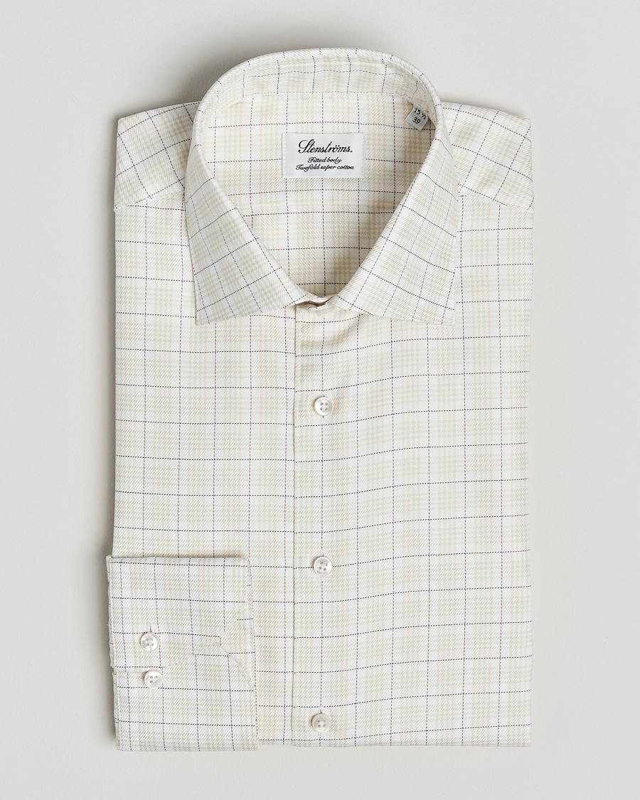 Men | Shirts | Stenströms | Fitted Body Checked Shirt Beige