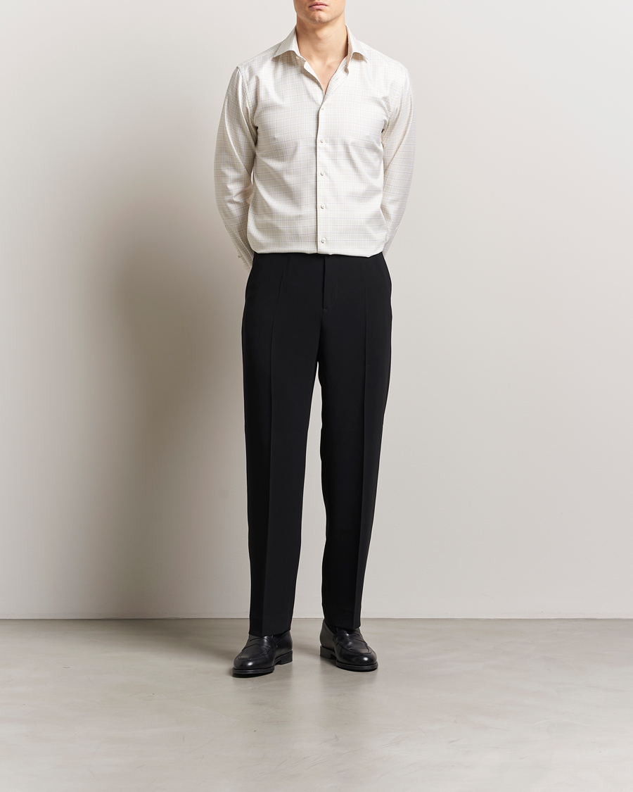 Men | Shirts | Stenströms | Fitted Body Checked Shirt Beige