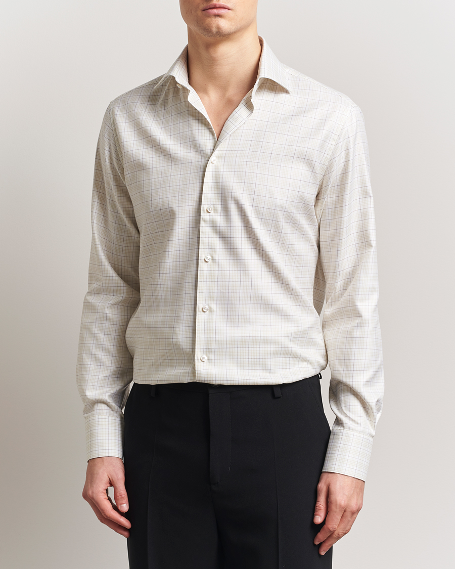 Men | Shirts | Stenströms | Fitted Body Checked Shirt Beige