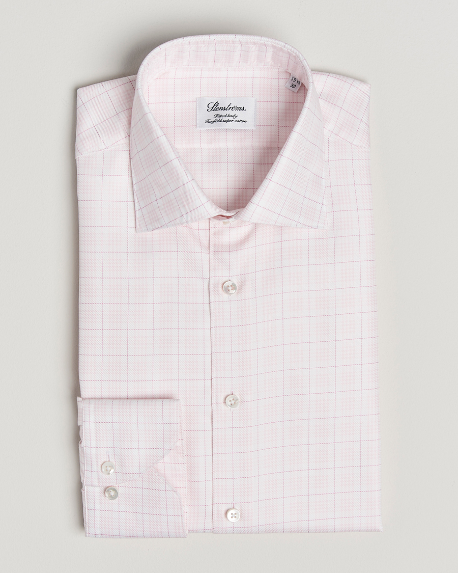 Men | Shirts | Stenströms | Fitted Body Checked Shirt Pink