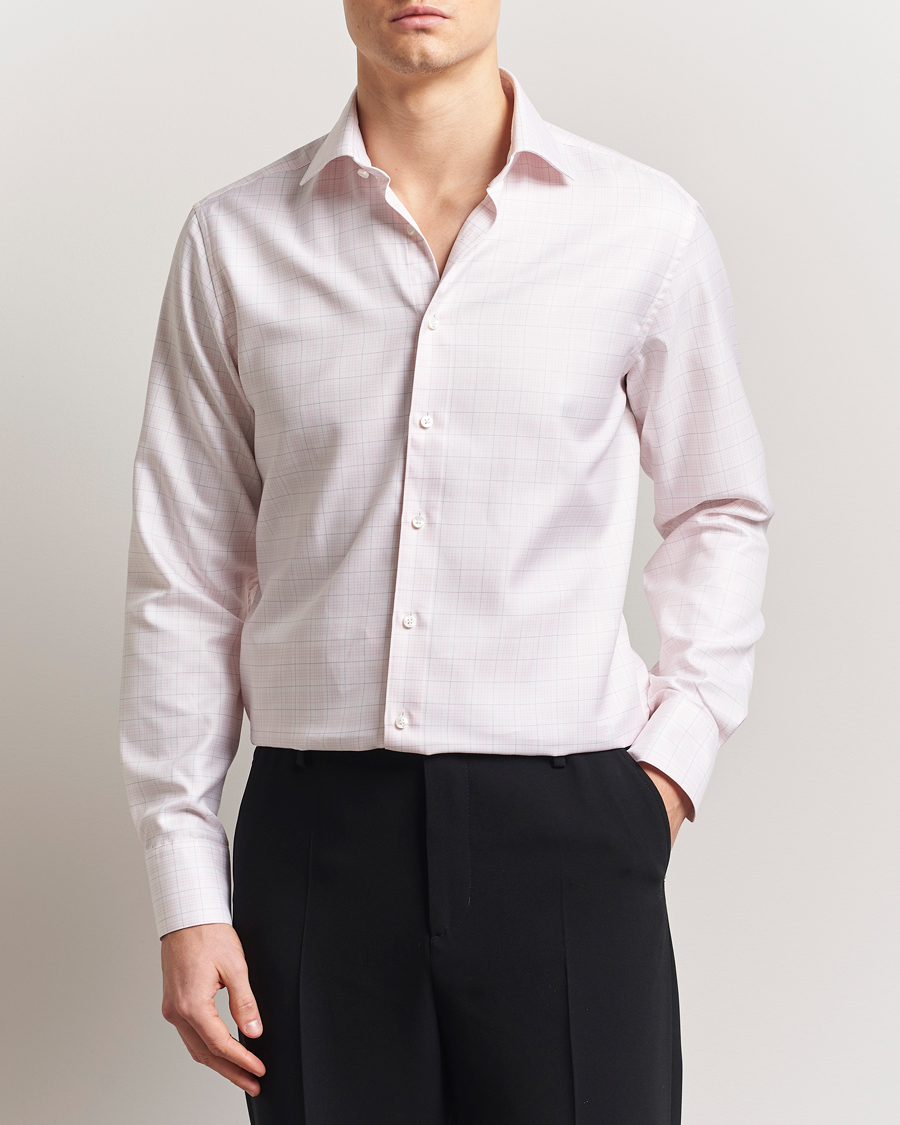 Men | Shirts | Stenströms | Fitted Body Checked Shirt Pink