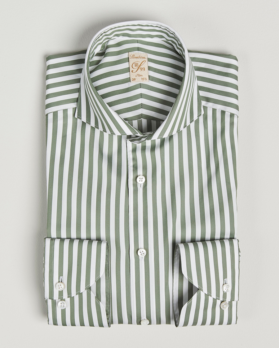 Men | Shirts | Stenströms | 1899 Slimline Striped Cotton/Silk Shirt Green