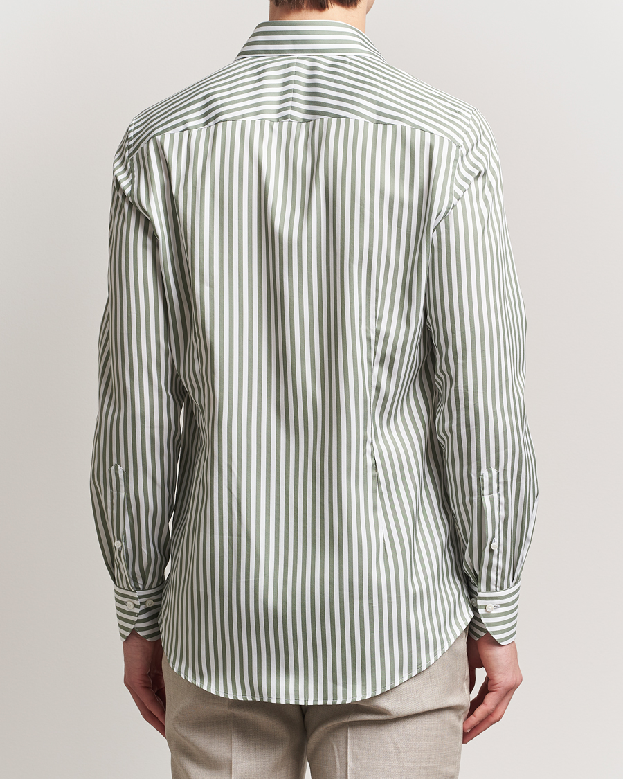 Men | Shirts | Stenströms | 1899 Slimline Striped Cotton/Silk Shirt Green