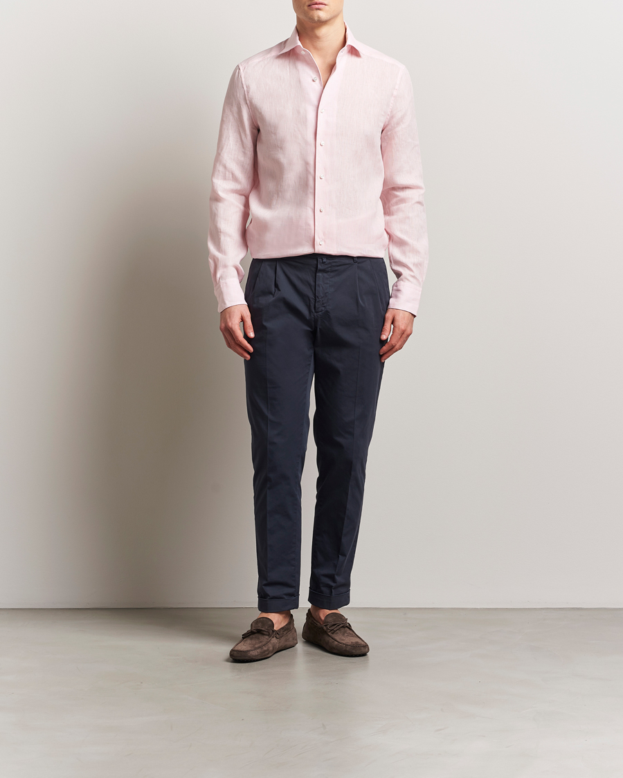 Men | Shirts | Stenströms | 1899 Slimline Linen One Piece Collar Shirt Pink