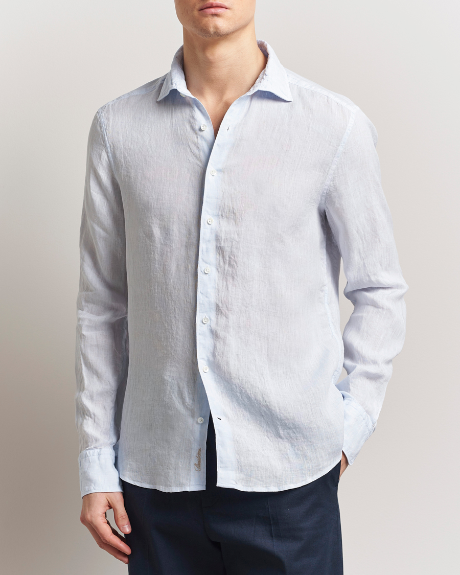 Men | Shirts | Stenströms | Slimline Cut Away Linen Shirt Light Blue