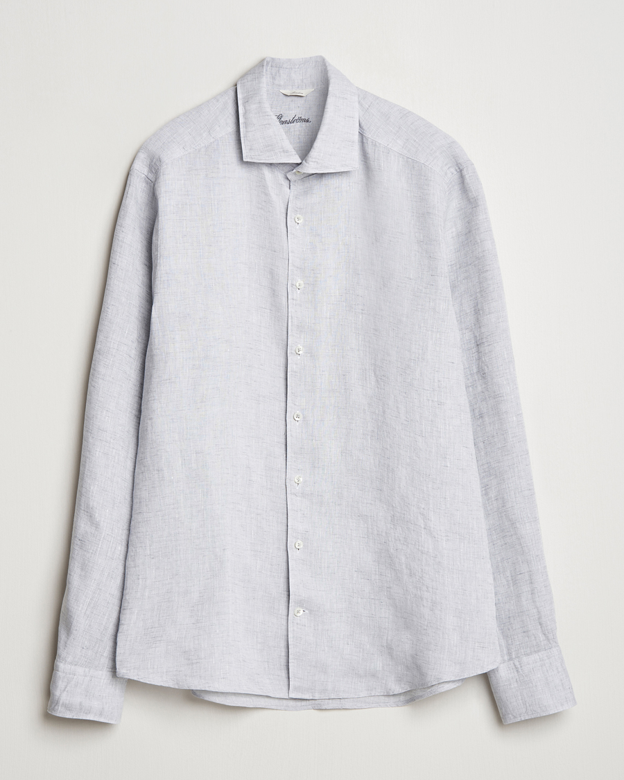 Men | Shirts | Stenströms | Slimline Cut Away Linen Shirt Light Grey