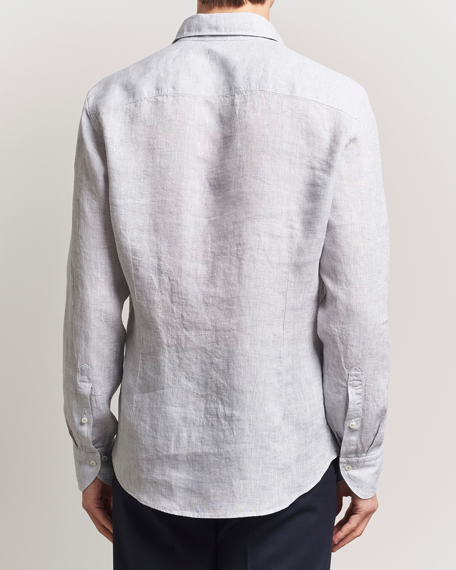 Men | Shirts | Stenströms | Slimline Cut Away Linen Shirt Light Grey