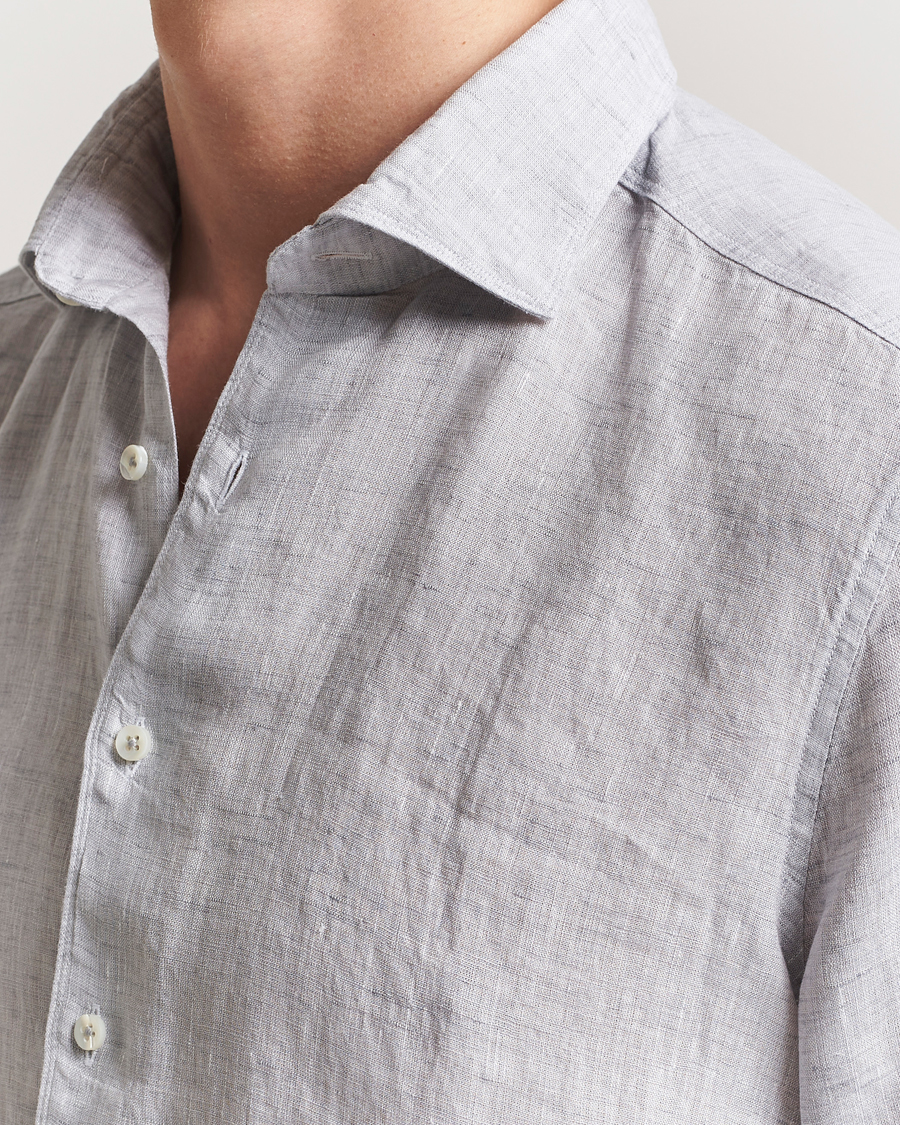Men | Shirts | Stenströms | Slimline Cut Away Linen Shirt Light Grey