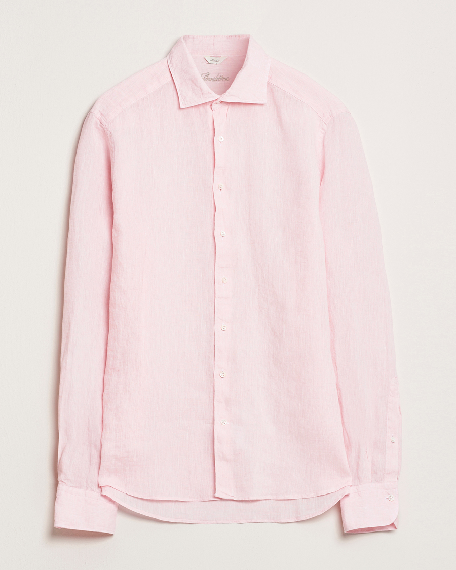 Men | Shirts | Stenströms | Slimline Cut Away Linen Shirt Soft Pink