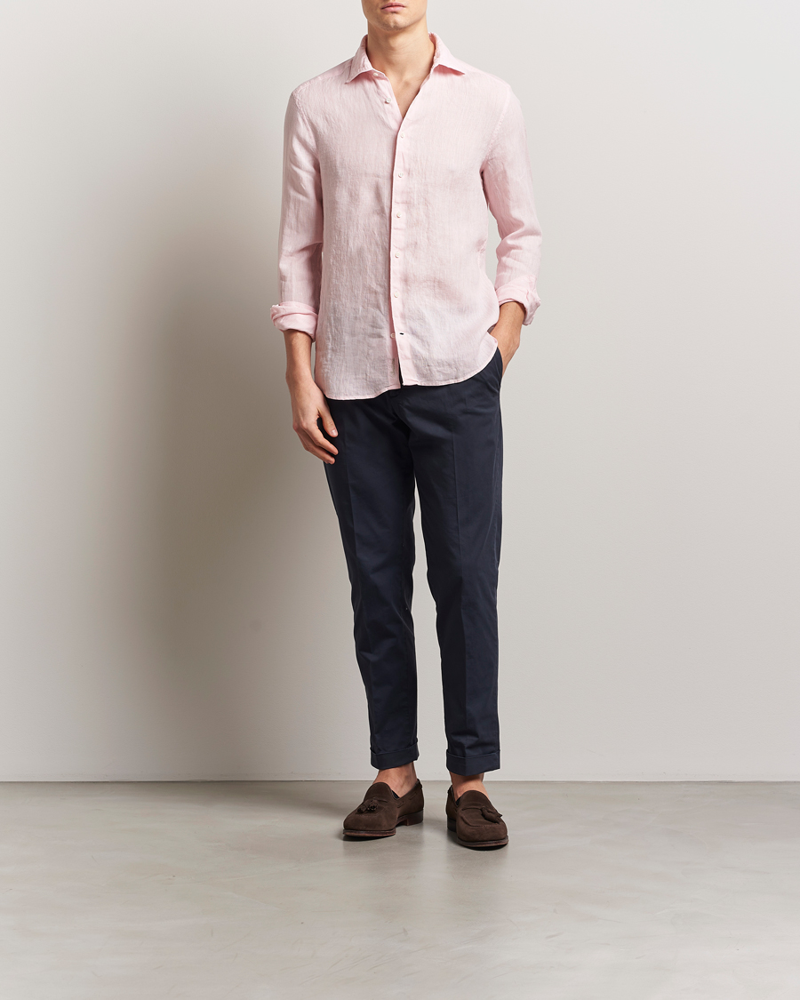 Men | Shirts | Stenströms | Slimline Cut Away Linen Shirt Soft Pink