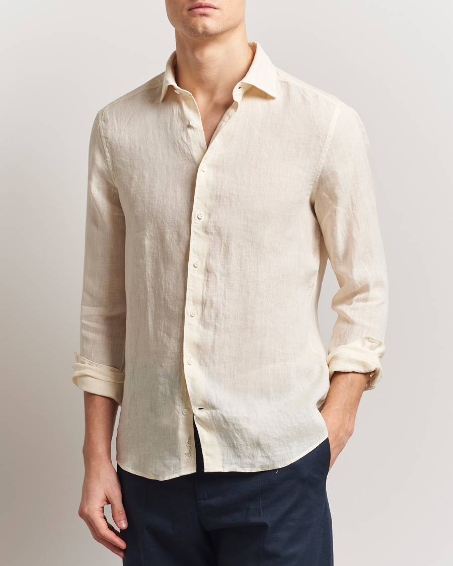 Men | Shirts | Stenströms | Slimline Cut Away Linen Shirt Light Yellow