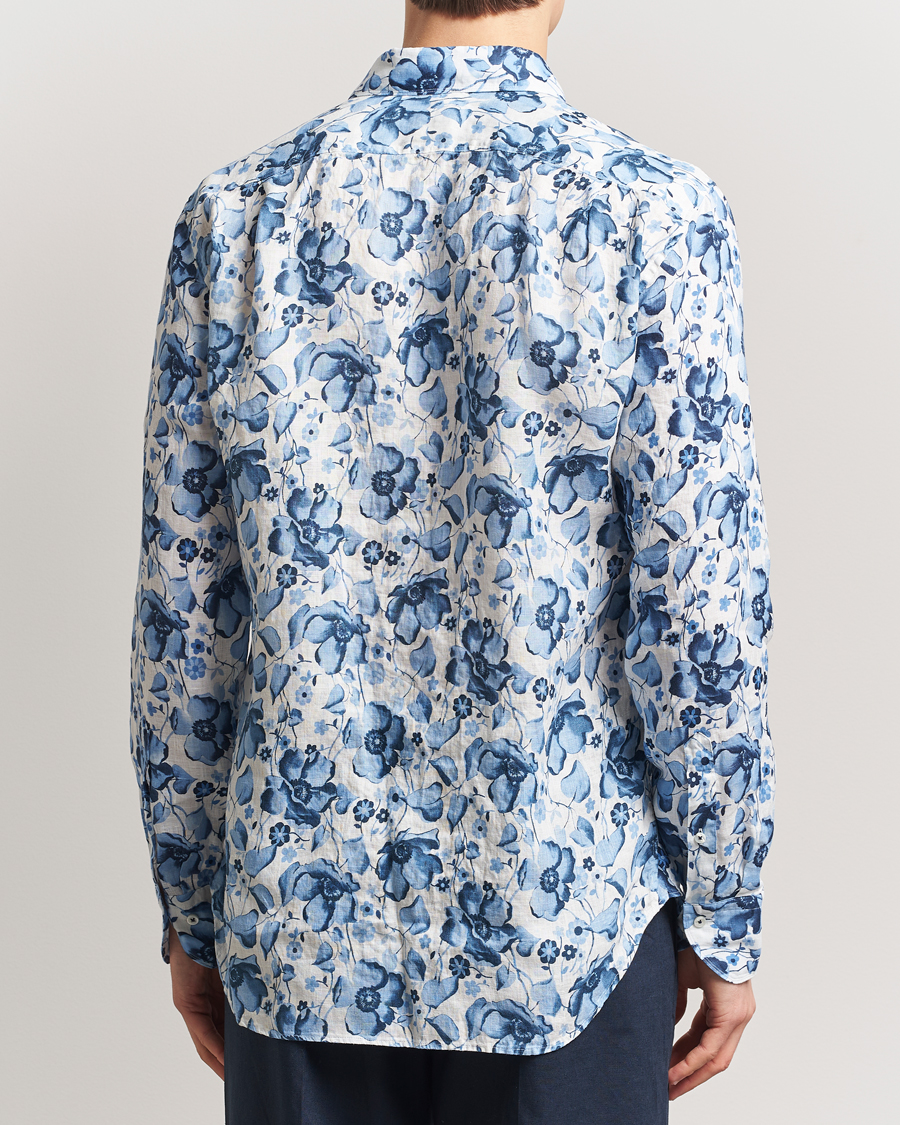 Men | Shirts | Stenströms | Fitted Body Flower Printed Linen Shirt Blue