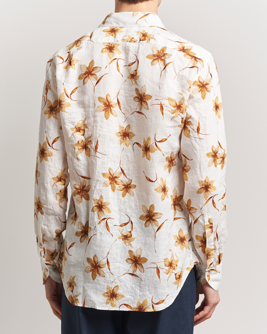 Men | Shirts | Stenströms | Fitted Body Flower Printed Linen Shirt White