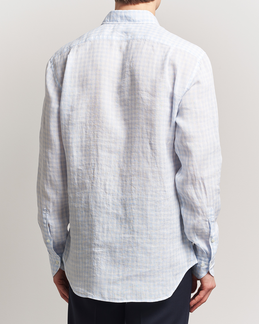 Men | Shirts | Stenströms | Fitted Body Checked Linen Shirt Blue