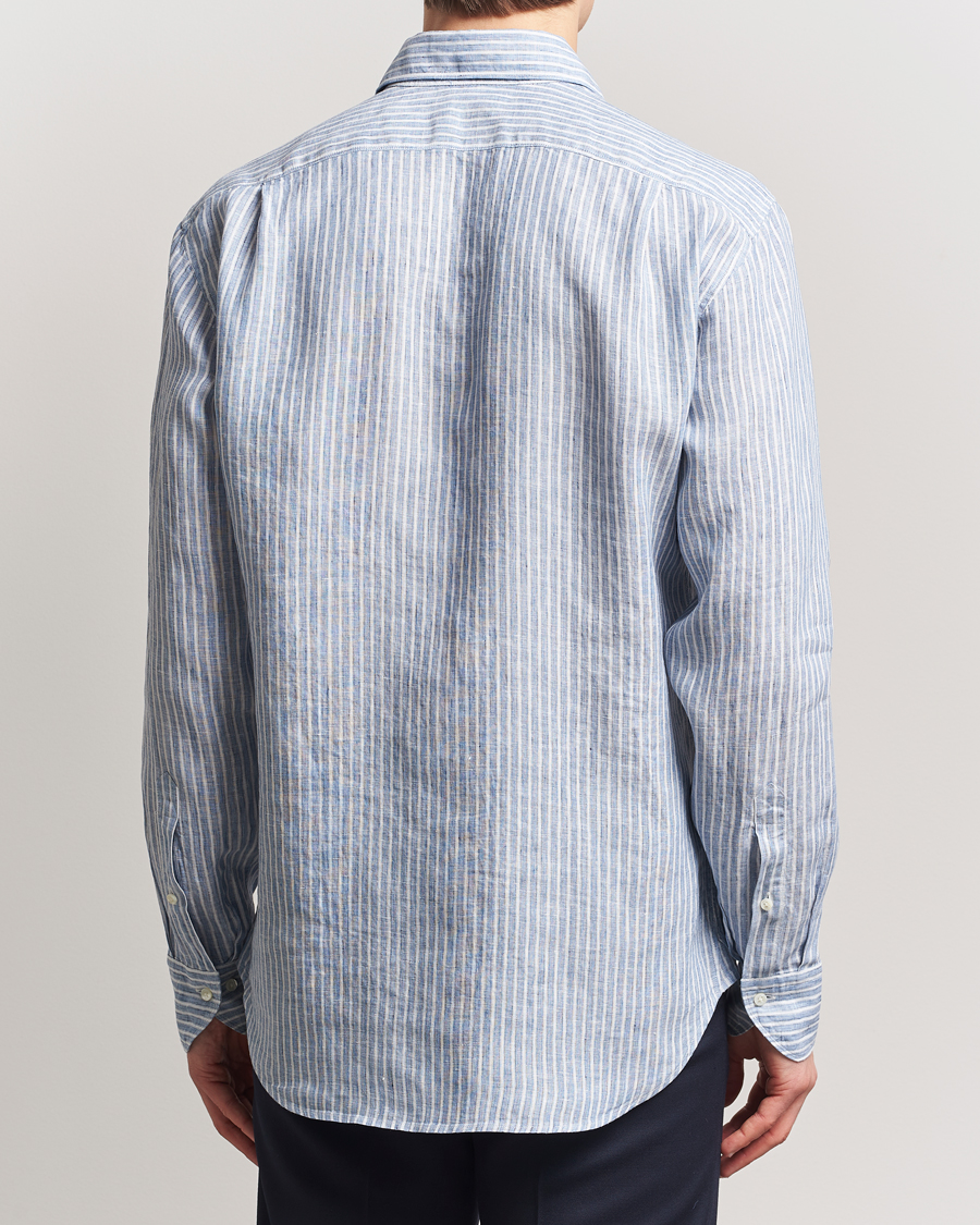 Men | Shirts | Stenströms | Fitted Body Striped Linen Shirt Blue