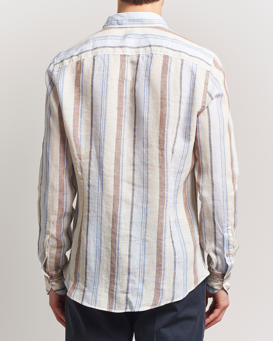 Men | Shirts | Stenströms | Slimline Multi Striped Linen Shirt Beige
