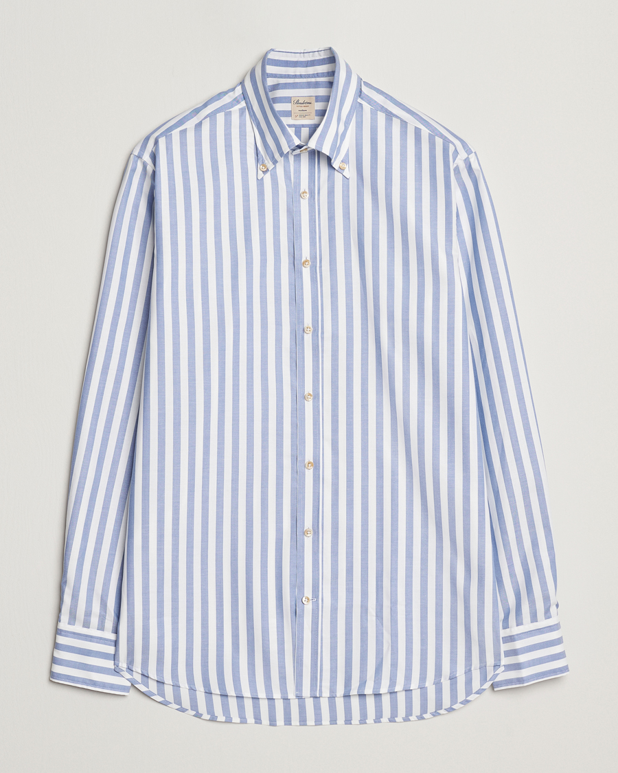 Men | Shirts | Stenströms | Fitted Body Wide Stripe Oxford Shirt Blue