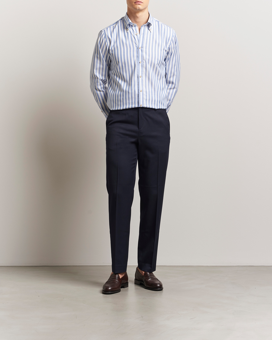 Men | Shirts | Stenströms | Fitted Body Wide Stripe Oxford Shirt Blue