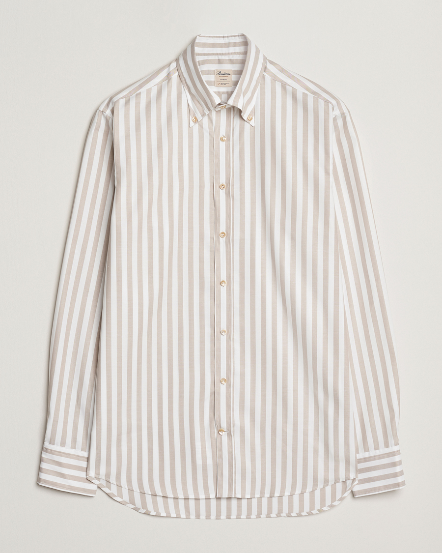 Men | Shirts | Stenströms | Fitted Body Wide Stripe Oxford Shirt Beige